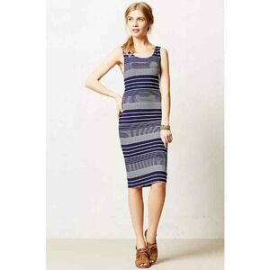 Maeve Anthropologie Edisto Column Dress M Striped Sleeveless Midi Navy White